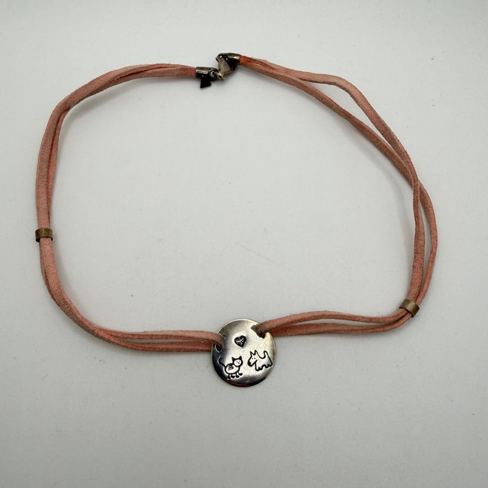 Silpada‎ Israel Pink Suede Cat Dog Sterling silver necklace!